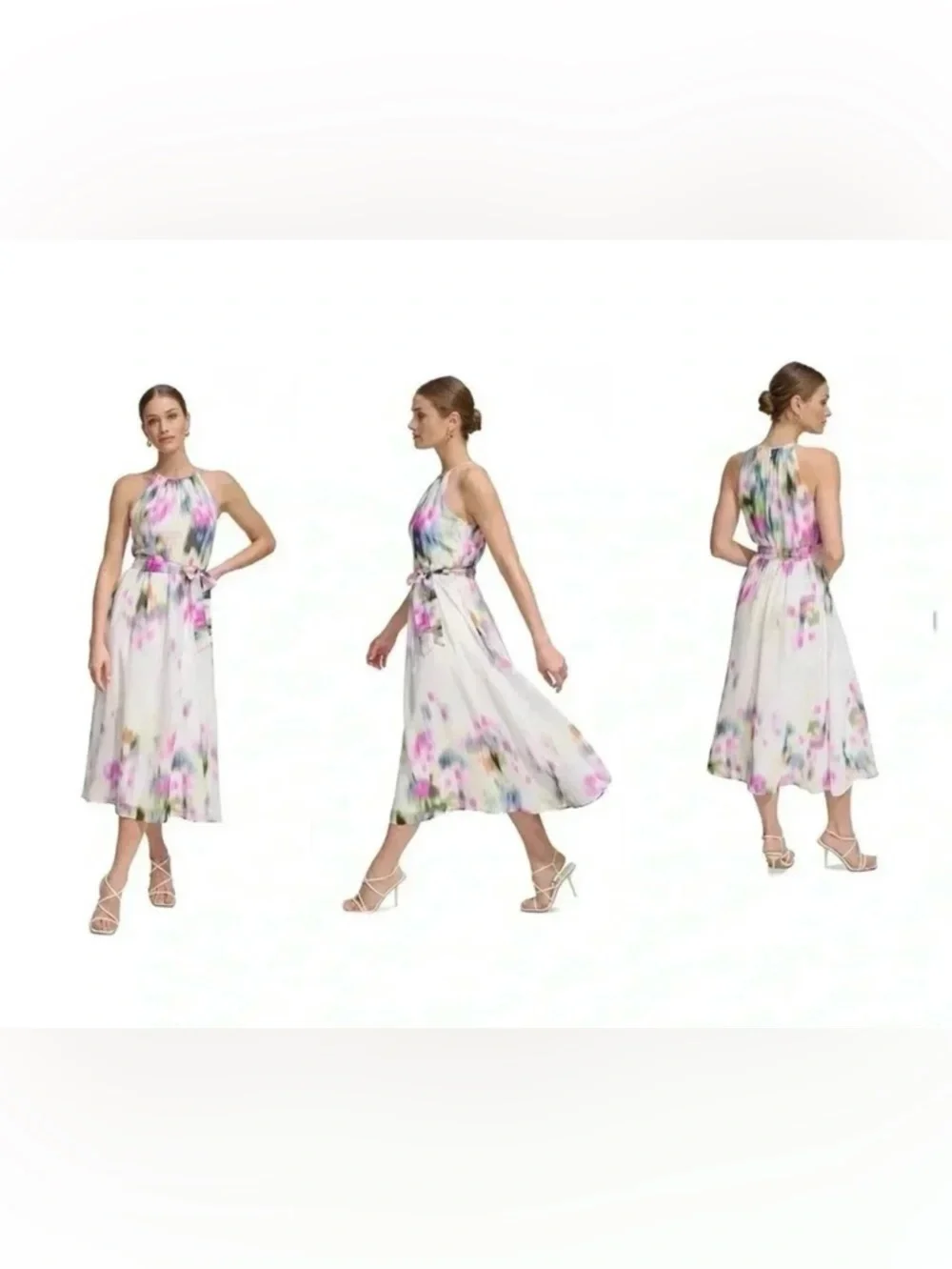 dkny halter midi dress NWT DKNY abstract rainbow print halter midi dress chiffon belted cocktail summer